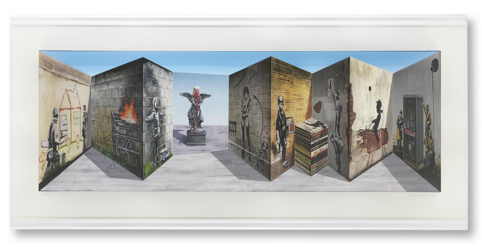 Patrick Hughes (born 1938) "Banksee" Hand-painted 3D: Patrick Hughes (born 1938) Banksee Hand-painted 3D multiple with archival inkjet 2019 Signed amd numbered in pencil Edition xx/75 in pencil published by Reverspective Limited, London In the original P