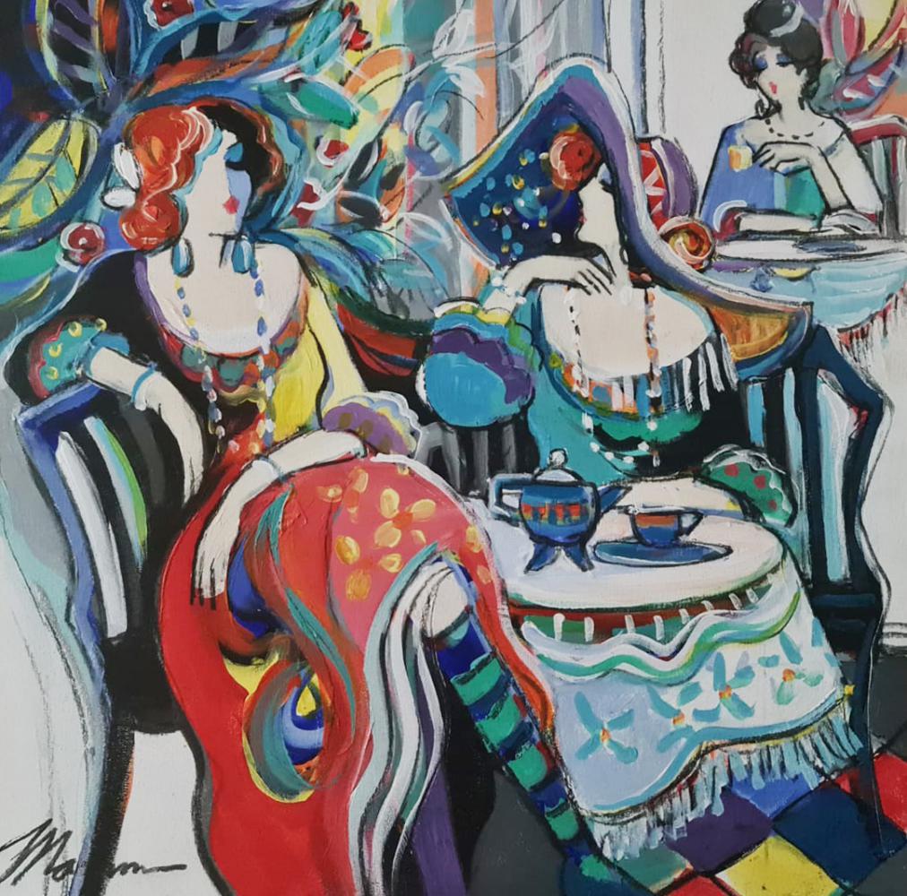 Isaac Maimon, Original Acrylic on Canvas, "Tea Time" (1 of 4)