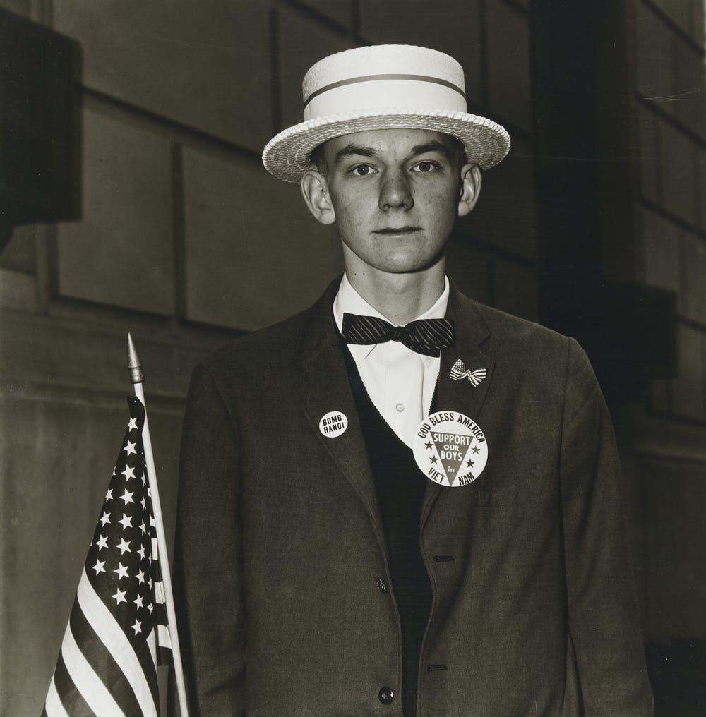 Diane Arbus, Waiting to march in a pro-war parade, NYC,: Photographer: Diane Arbus Born: March 14, 1923, New York, New York, United States. Died: July 26, 1971, Westbeth Artists Housing, New York, United States. Diane Arbus was an American photographer. Arb