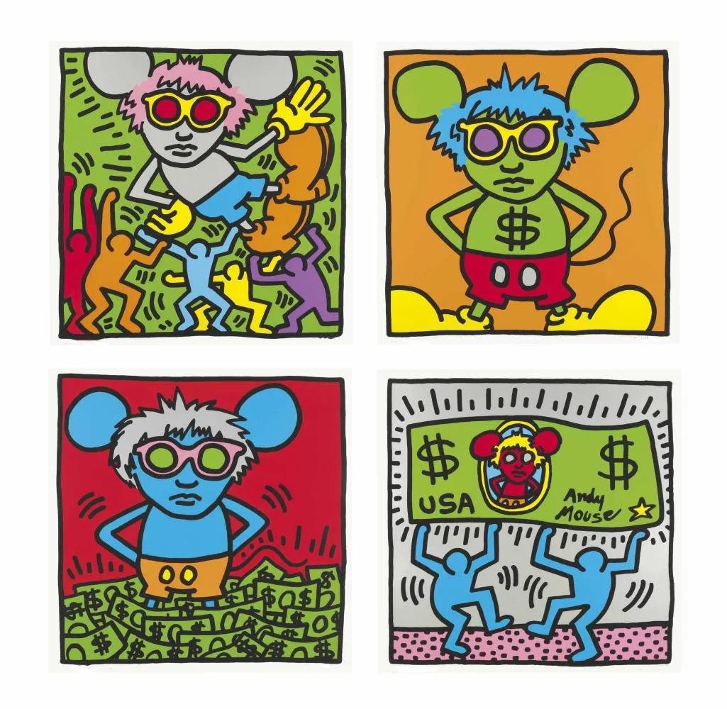 Keith Haring "Andy Mouse" 4 piece prortfolio, Silkscreen 1986 (1 of 5)