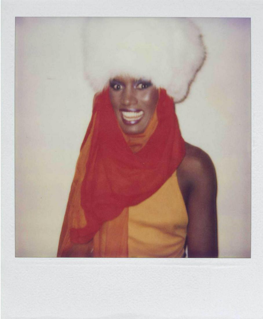 Attributed to Andy Warhol, Polaroid, Grace Jones wearing fur hat (1 of 2)