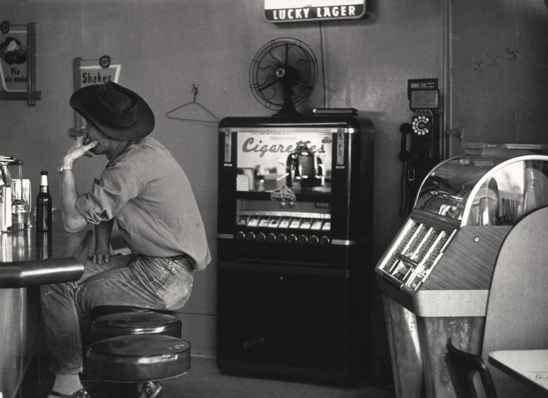 Dorothea Lange, Cafe near Pinole, California, 1956: Photographer: Dorothea Lange (1896-1965) was an American documentary photographer and photojournalist, best known for her Depression-era work for the Farm Security Administration. Subject/Title: Cafe 