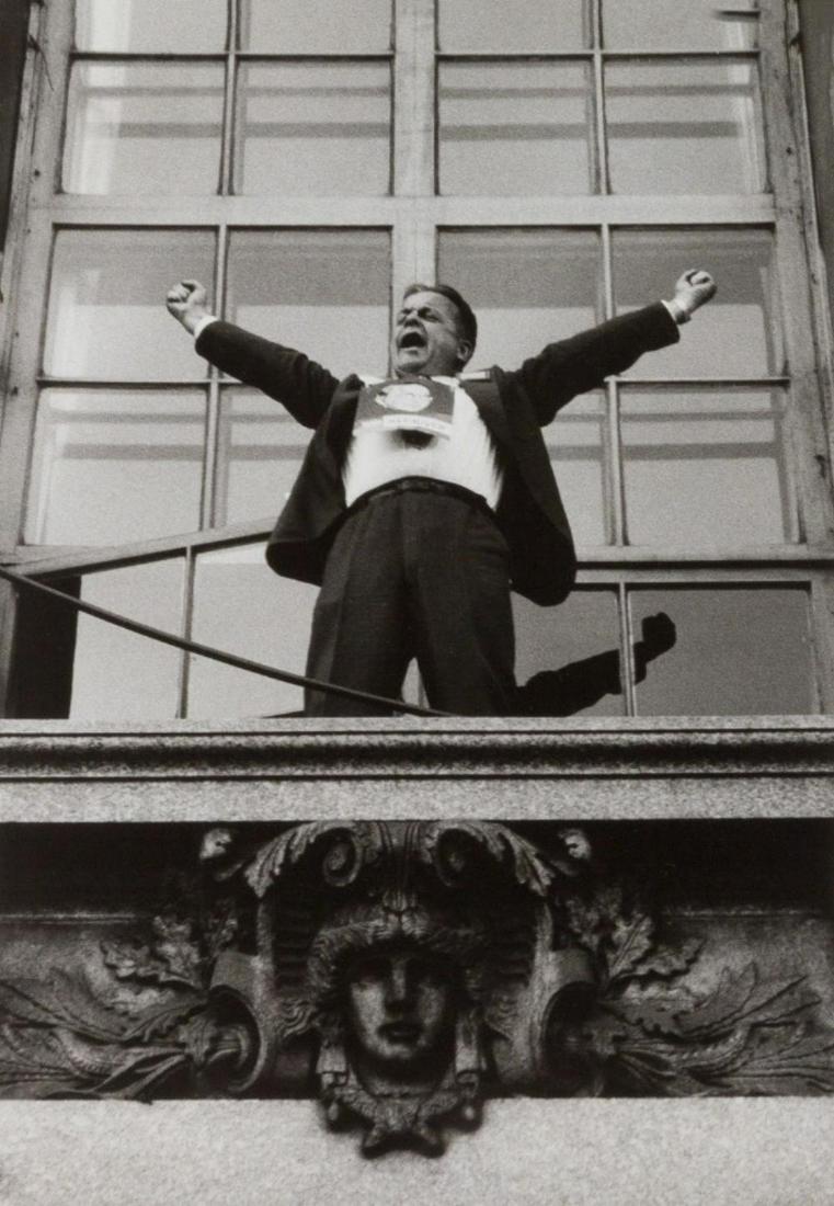 Robert Frank, Chicago (Political Rally), 1956: Photographer: Robert Frank (1924-2019) was a Swiss photographer and documentary filmmaker, who became an American binational. His most notable work, the 1958 book titled The Americans, earned Frank co
