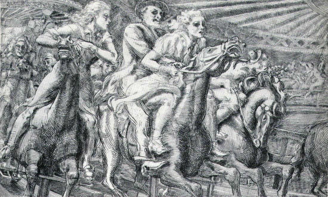 Reginald Marsh, Merry Go Round, 1930: Artist: Reginald Marsh Title: Merry Go Round Date Of Negative: 1930 Type Of Print: Vintage Photogravure/Lithograph, Printed from the original plate Date Of Print: 1939 (82 years old print) Paper: Medi