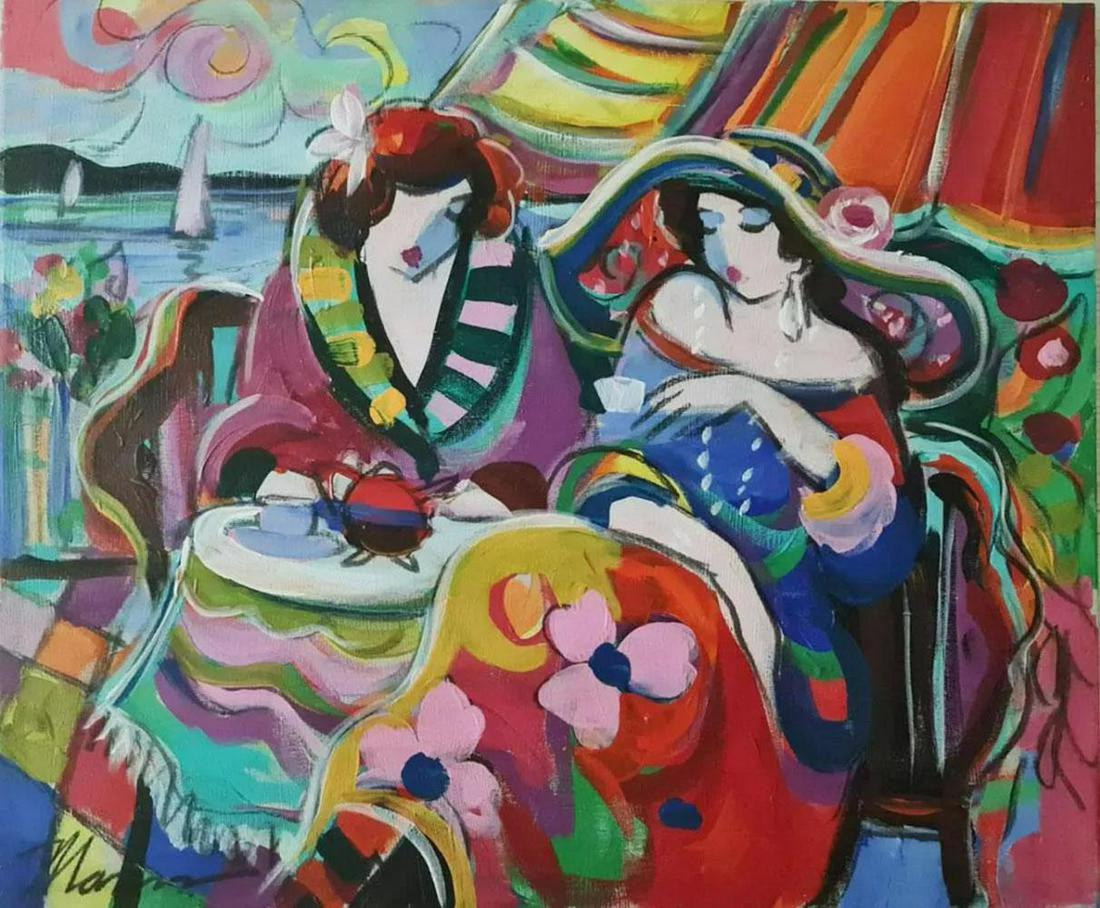 Isaac Maimon "Harbour cafe", Acrylic on Canvas (1 of 2)