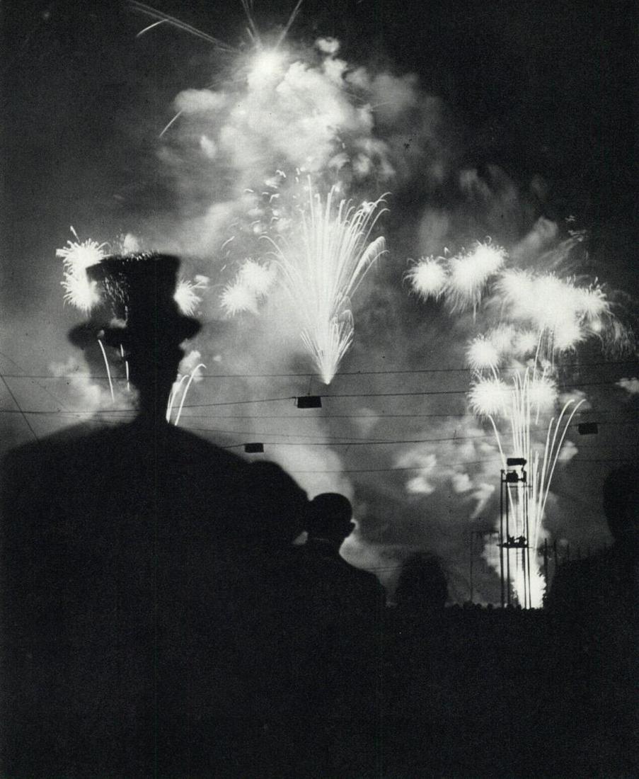 Brassai, Nuit de Longchamps Fireworks, 1936: Photographer: Brassai (pseudonym of Gyula Halsz, 1899 - 1984) - historically important Hungarian photographer, sculptor and filmmaker who rose to fame in France. Title: Nuit de Longchamps Fireworks Da