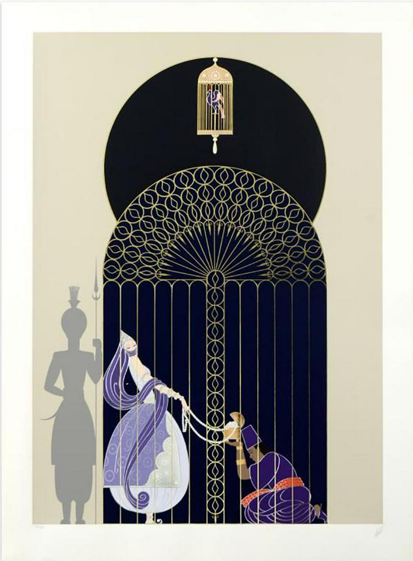 Erte, "Bird in a Gilded Cage" Serigraph signed & (1 of 1)