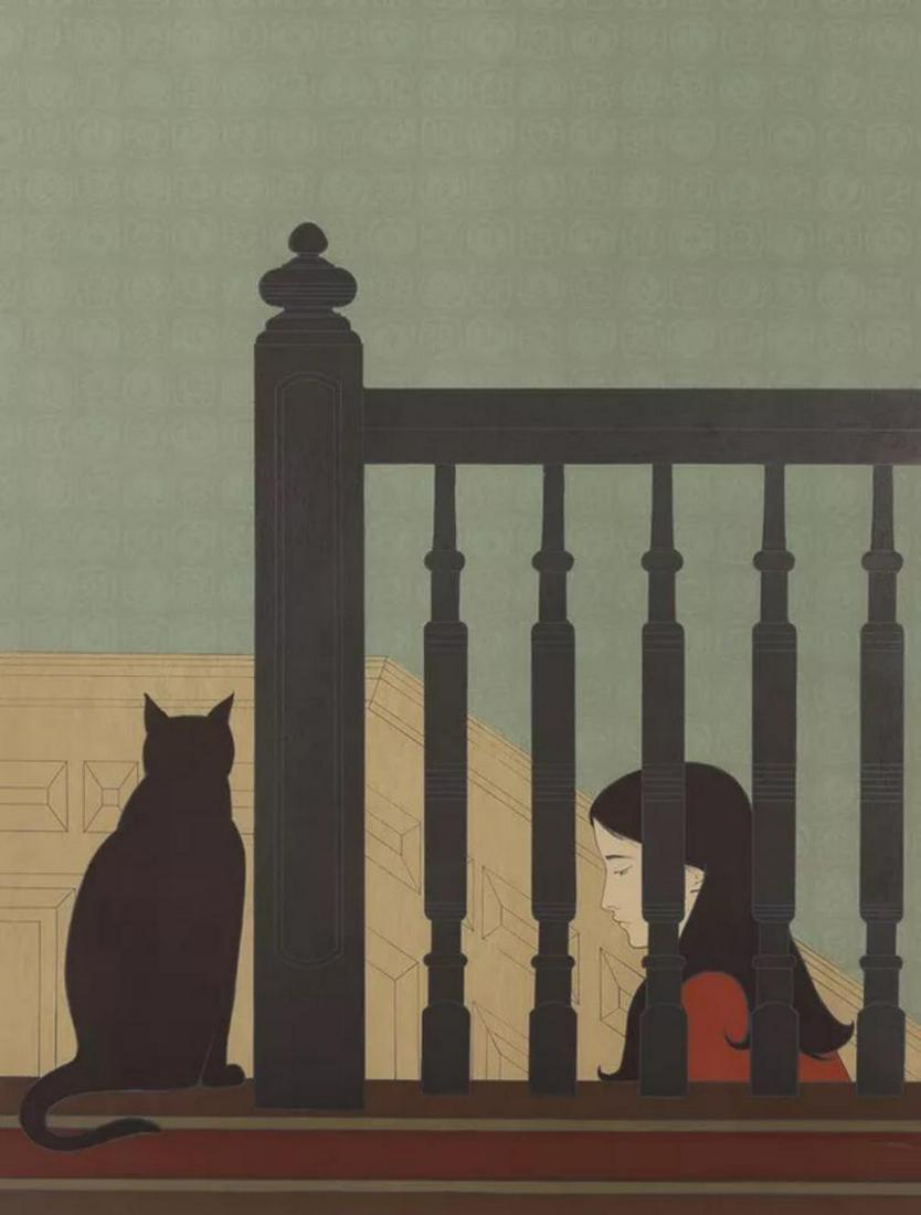 WILL BARNET, THE BANNISTER: Artist: BARNET, WILL Title: THE BANNISTER Size: 36 X 26.5 INCHES Year: 1981 Medium: LITHOGRAPH Edition: OF 125 Description: Lithograph on arches. Hand signed, titled and numbered by the artist. Image