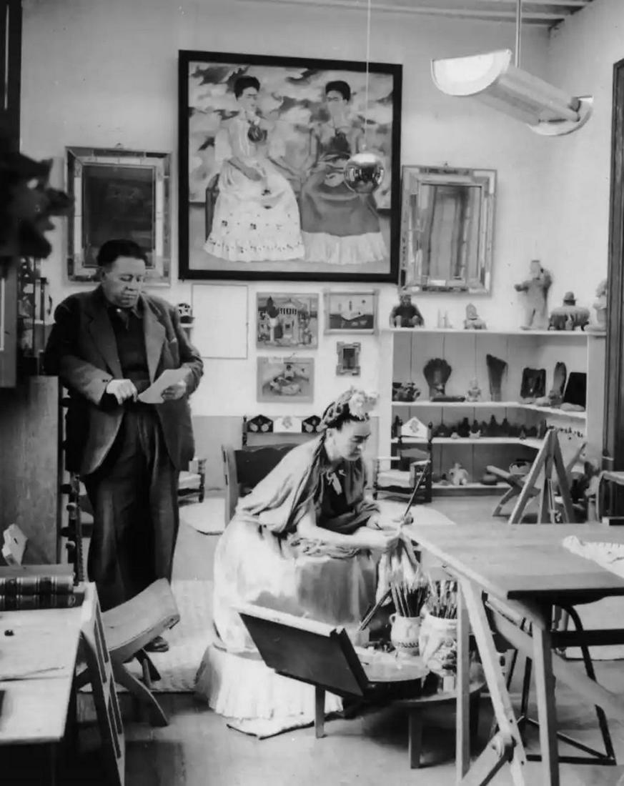 Diego Rivera and Frida Kahlo in the studio, Casa Azul, 1948: Photographer: Unknown Subject/Title: Diego Rivera and Frida Kahlo in the studio, Casa Azul Date Of Negative: 1948 Type Of Print: Authentic Vintage Sheet Fed Photogravure/Heliogravure Date Of Print: 20