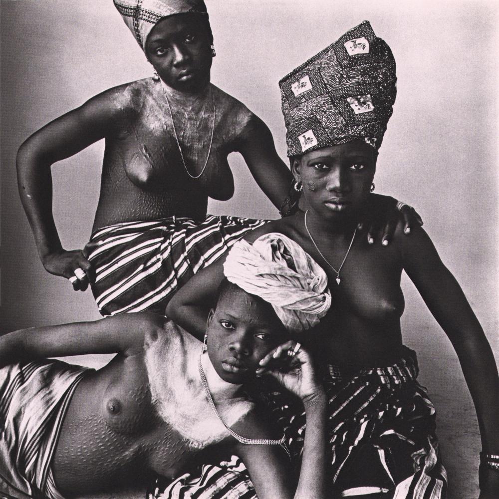 Irving Penn, Three Girls, One Reclining. Dajomey, 1967: Photographer: Irving Penn, (born June 16, 1917, Plainfield, N.J., U.S.â€”died Oct. 7, 2009, New York, N.Y.), American photographer noted for his sophisticated fashion images and incisive portrait