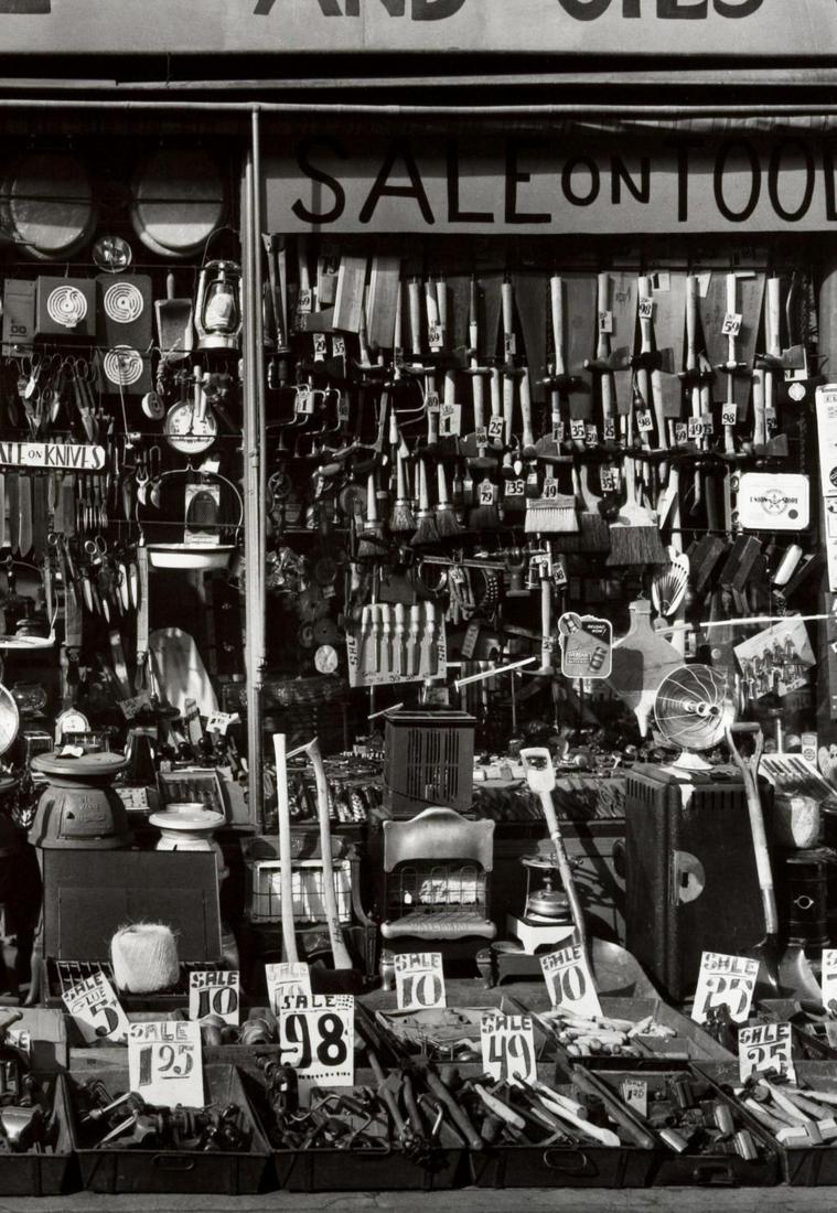 BERENICE ALICE ABBOTT, HARDWARE STORE, 1938: Photographer: Berenice Alice Abbott was an American photographer best known for her portraits of between-the-wars 20th century cultural figures, New York City photographs of architecture and urban des