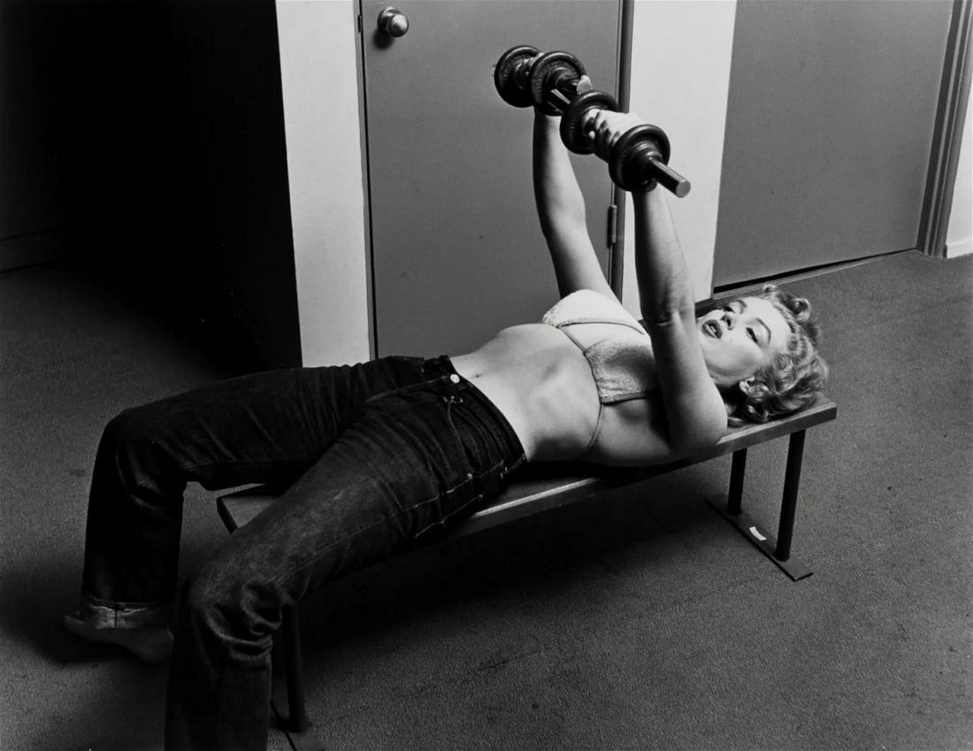 Philippe Halsman, Marilyn with Barbells, 1952 LE gelatin silver print (1 of 2)