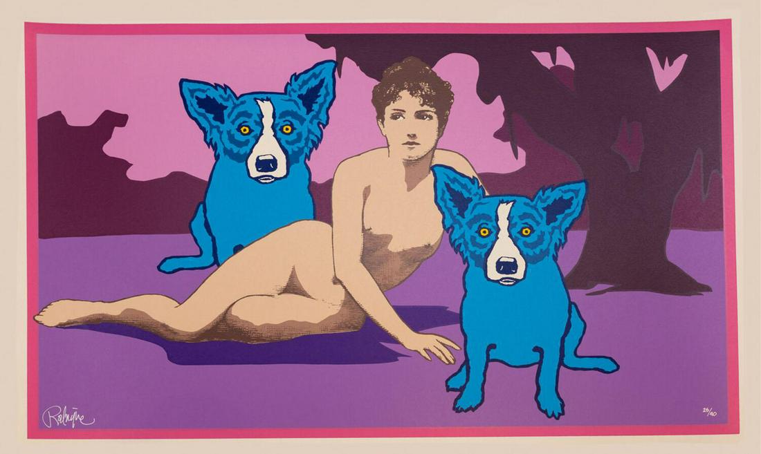 George Rodrigue Love Among the Ruins Blue Dog Signed Silkscreen: Artist: George Rodrigue Title: "Love Among the Ruins" Medium: Silkscreen Size: Image 22" x 34" Inscription: Hand-signed and numbered on the bottom Year: 2008 Edition: 25/90 Condition: Excellent good c