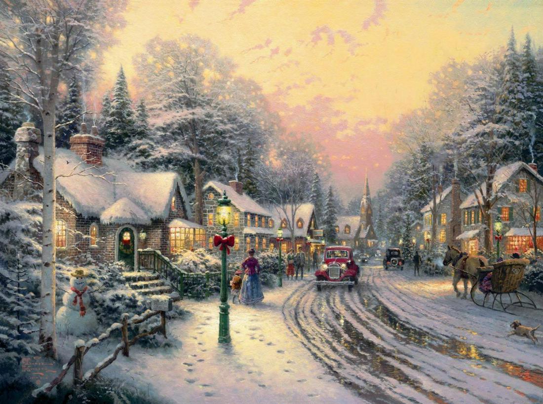 Thomas Kinkade, Village Christmas, Lithograph Signed & numbered, Framed (1 of 4)