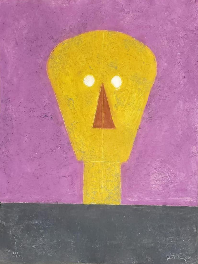 Rufino Tamayo, Cabeza en fondo rosa 1984, Etching Signed & numbered (1 of 3)