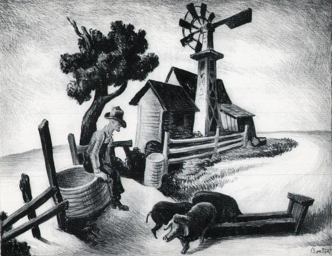Thomas Benton, In the Ozarks, 1939: Artist: Thomas Benton Title: In the Ozarks Date Of Negative: 1939 Type Of Print: Vintage Photogravure/Lithograph, Printed from the original plate Date Of Print: 1939 (82 years old print) Paper: Medium