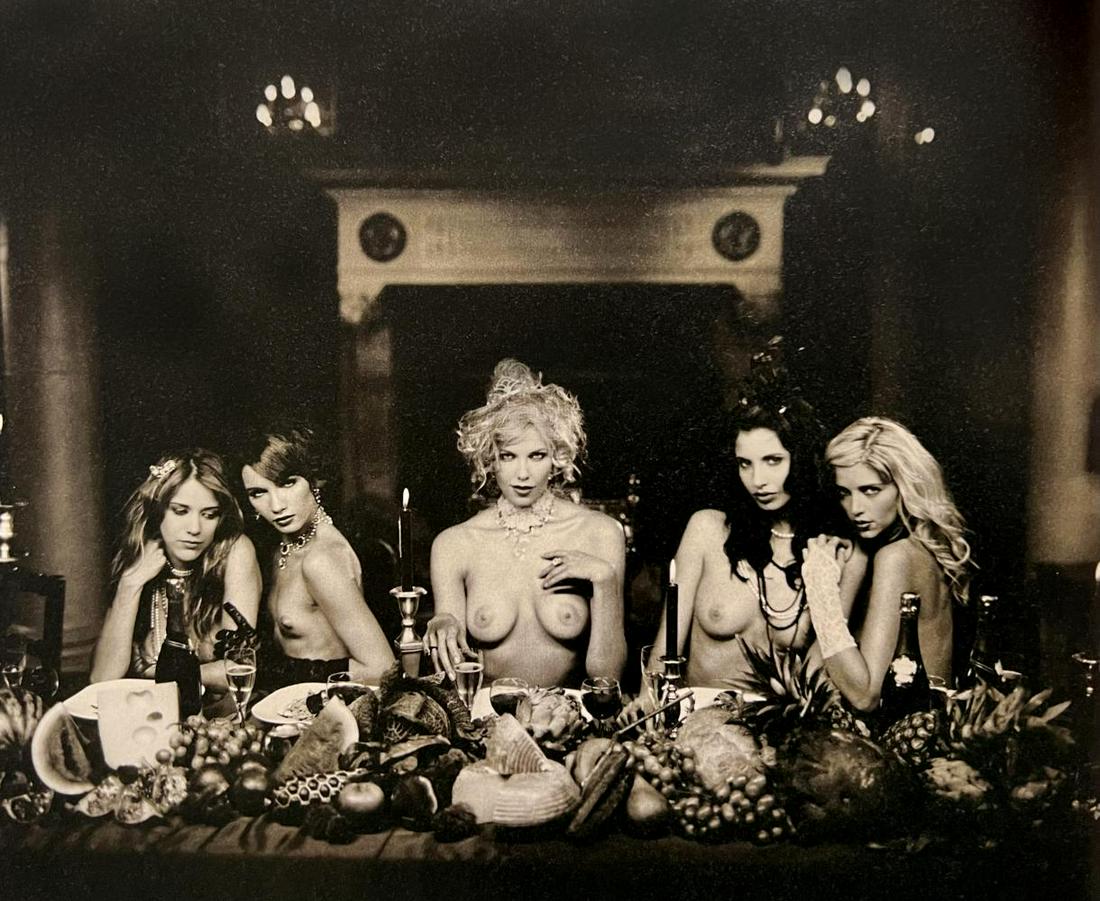 Marc Lagrange, Five Women At Dinner, 2007: Photographer: Marc Lagrange was a Belgian photographer known for his nude portraits of female figures. Lagrange created dream-like and fantastical narrative pictures populated by beautiful nudes that