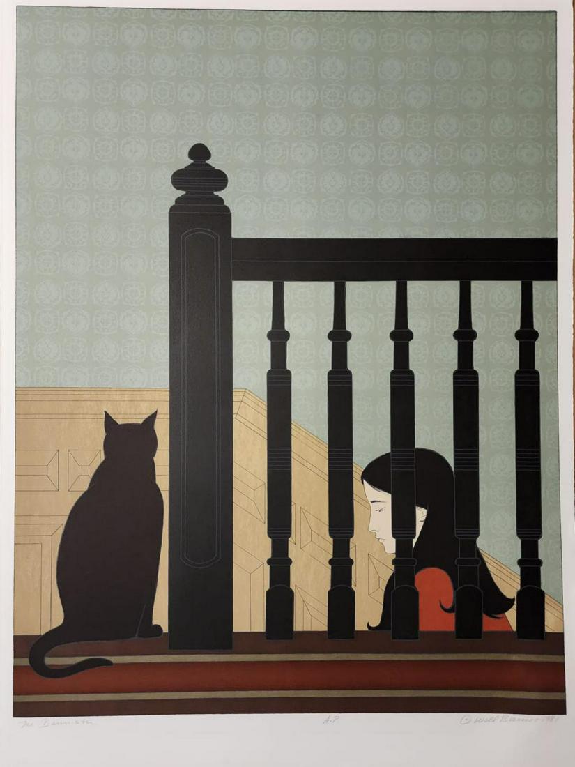 WILL BARNET, "THE BANNISTER 1981" LITHOGRAPH SIGNED & NUMBERED: Artist: BARNET, WILL Title: THE BANNISTER Size: 36 X 26.5 INCHES Year: 1981 Medium: LITHOGRAPH Edition: OF 125 Description: Lithograph on arches. Hand-signed, titled, and numbered by the artist. Image
