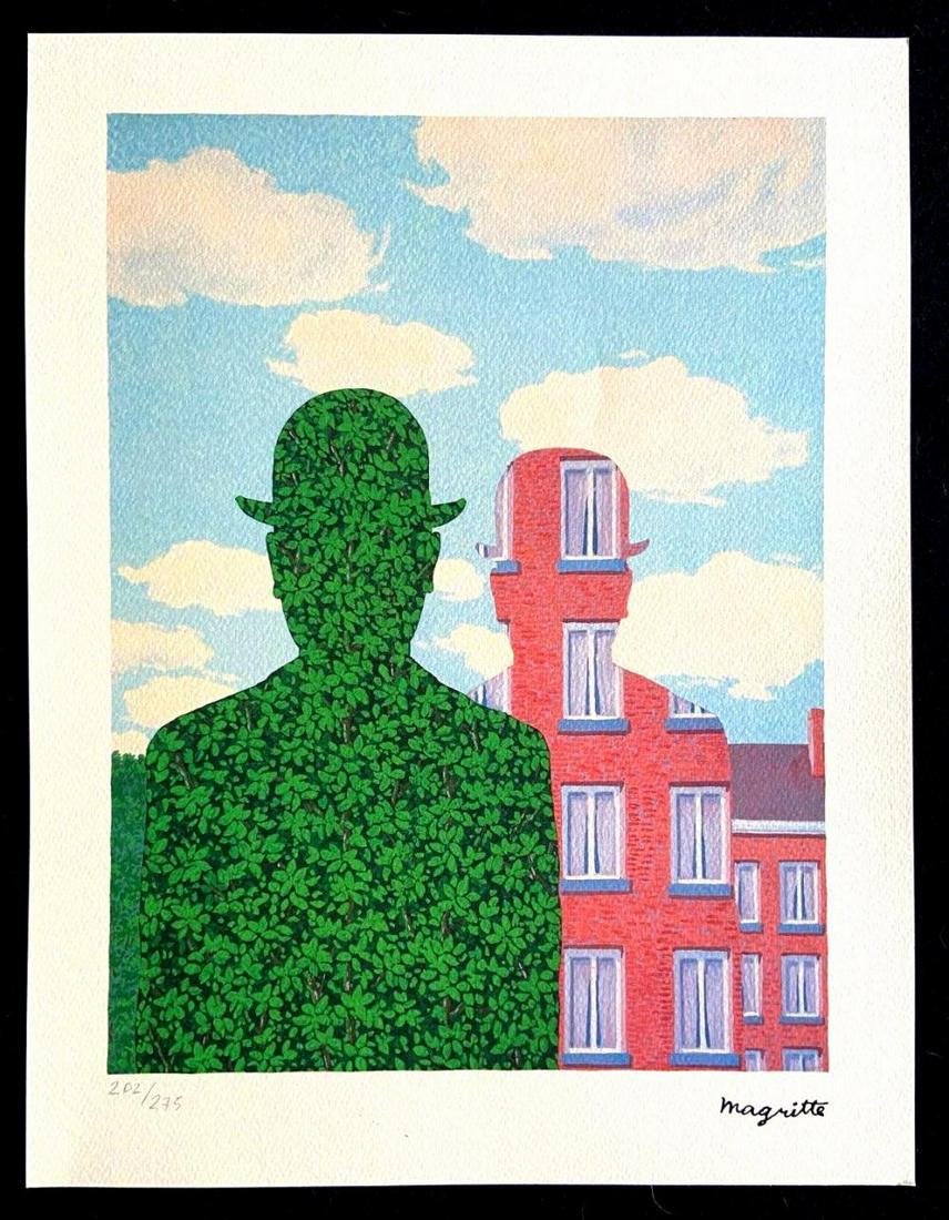 RENE MAGRITTE, "THE BEAUTIFUL WALK" 1986 SIGNED & NUMBERED, WITH COA: RenÃ© FranÃ§ois Ghislain Magritte (21 November 1898 â€“ 15 August 1967) was a Belgian surrealist artist known for his depictions of familiar objects in unfamiliar, unexpected contexts, which 