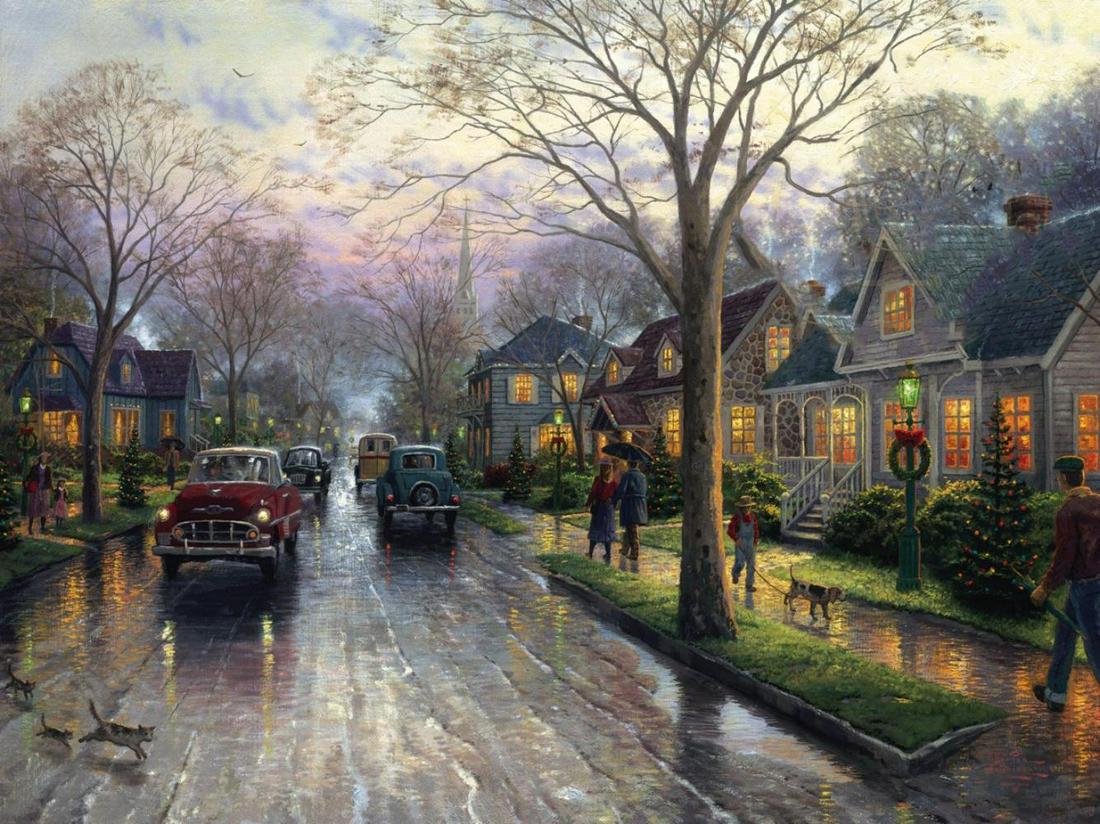 Thomas Kinkade 'HOMETOWN CHRISTMAS' Lithograph Signed Artist Proof (1 of 3)