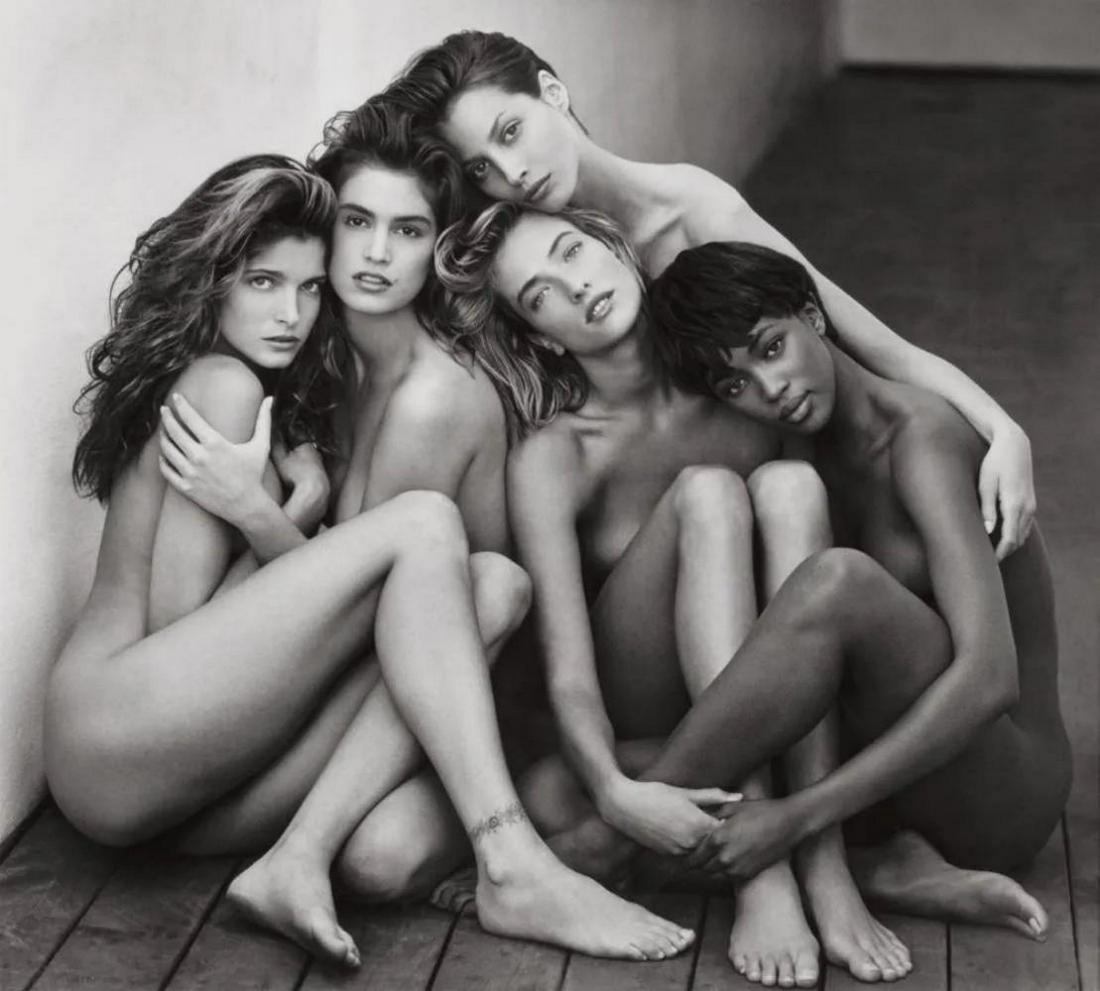 Herb Ritts, Stephanie, Cindy, Christy, Tatjana, Naomi, Hollywood, 1989: Photographer: Herbert "Herb" Ritts (American, 1952 - 2002) - renowned fashion, art and celebrity photographer. Subject: Stephanie, Cindy Crawford, Christy Turlington, Tatjana ,Naomi, Hollywood . Date 