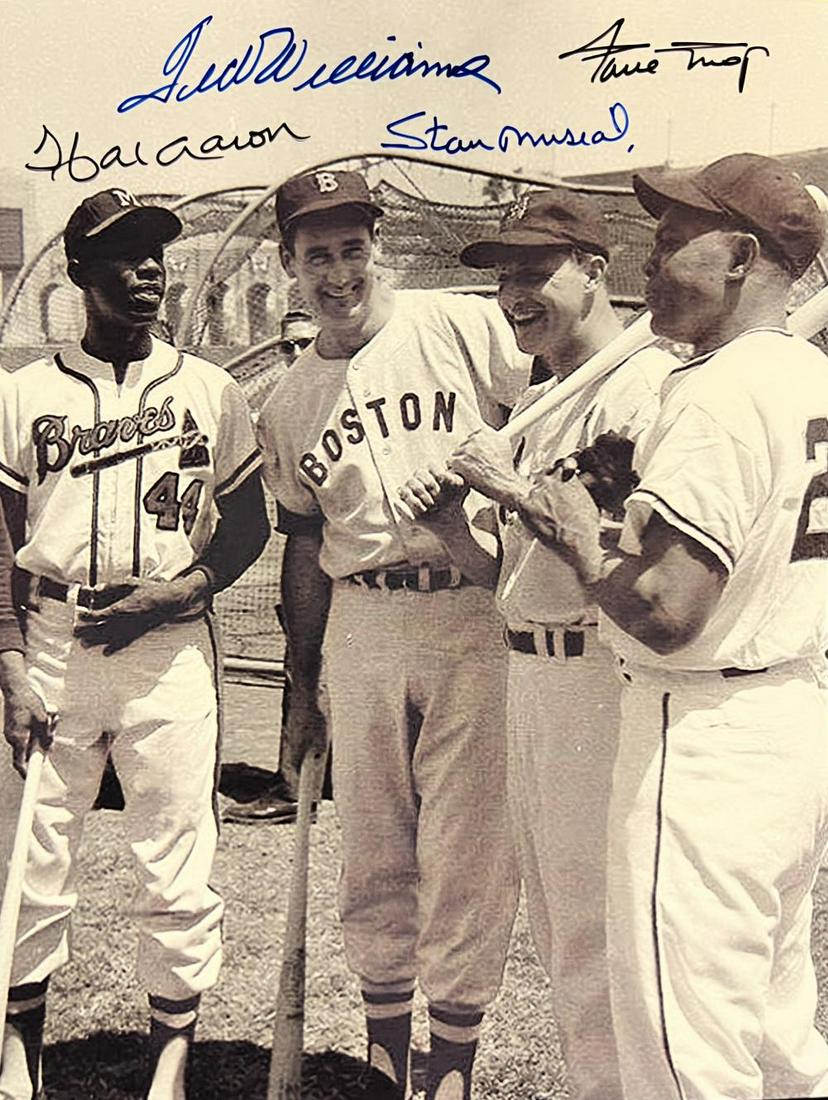 Williams, Musial, Aaron & Mays, Hand Signed 8 X 10 Photo, With Coa: WILLIAMS, MUSIAL, AARON & MAYS, HAND SIGNED 8 X 10 PHOTO, WITH COA