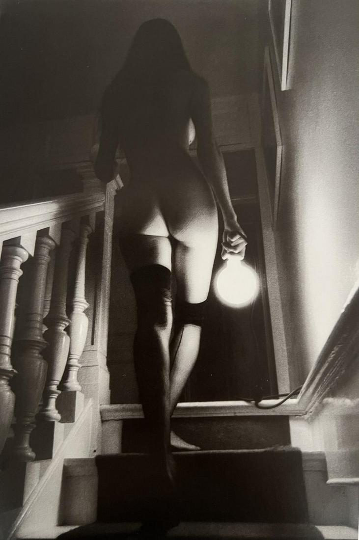 Jeanloup Sieff, Nude In A Stair, Paris, 1979: Photographer: Jeanloup Sieff (French, 1933 - 2000) - French photographer critically acclaimed for his portraits, landscapes, nude studies, and fashion imagery. He often made use of a wide-angle lens, 
