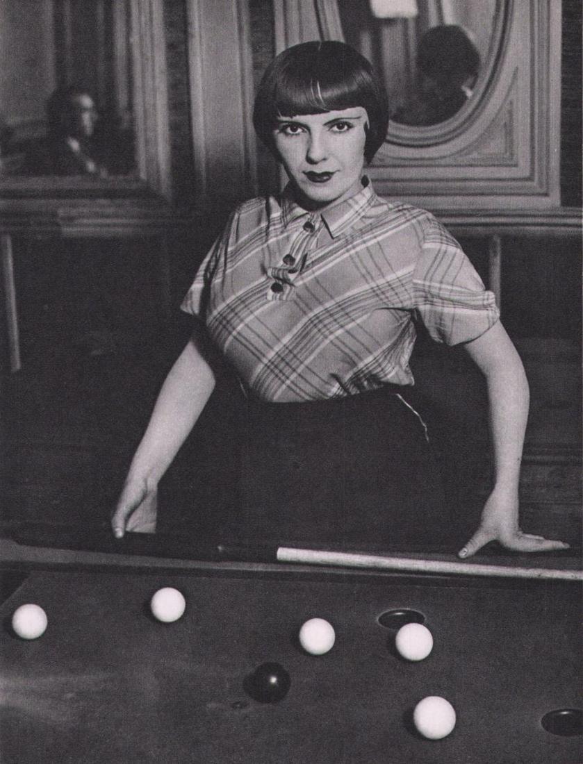 Brassai, Girl, Playing Snooker, Montmartre, 1933: Photographer: Brassai (pseudonym of Gyula Halasz, 1899 – 1984) - historically important Hungarian photographer, sculptor and filmmaker who rose to fame in France. Title: Playing Snooker, Montmartre