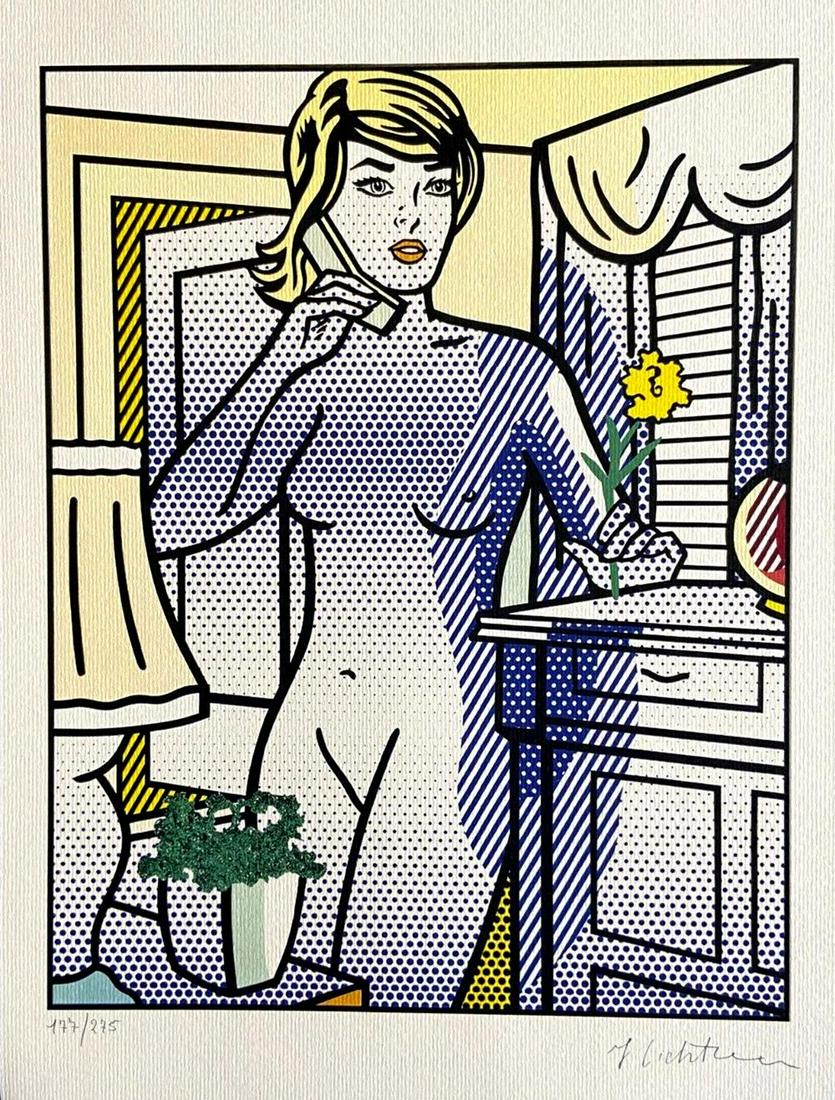 Roy Lichtenstein 'Nude with a yellow flower - 1986' Limited edition lithograph: Roy Lichtenstein "Nude with a yellow flower" Lithograph from an original work by Roy Lichtenstein, printed in 1986 40 x 30 cm. Edition of 275, numbered in pencil signed on the plate Published by Birkh