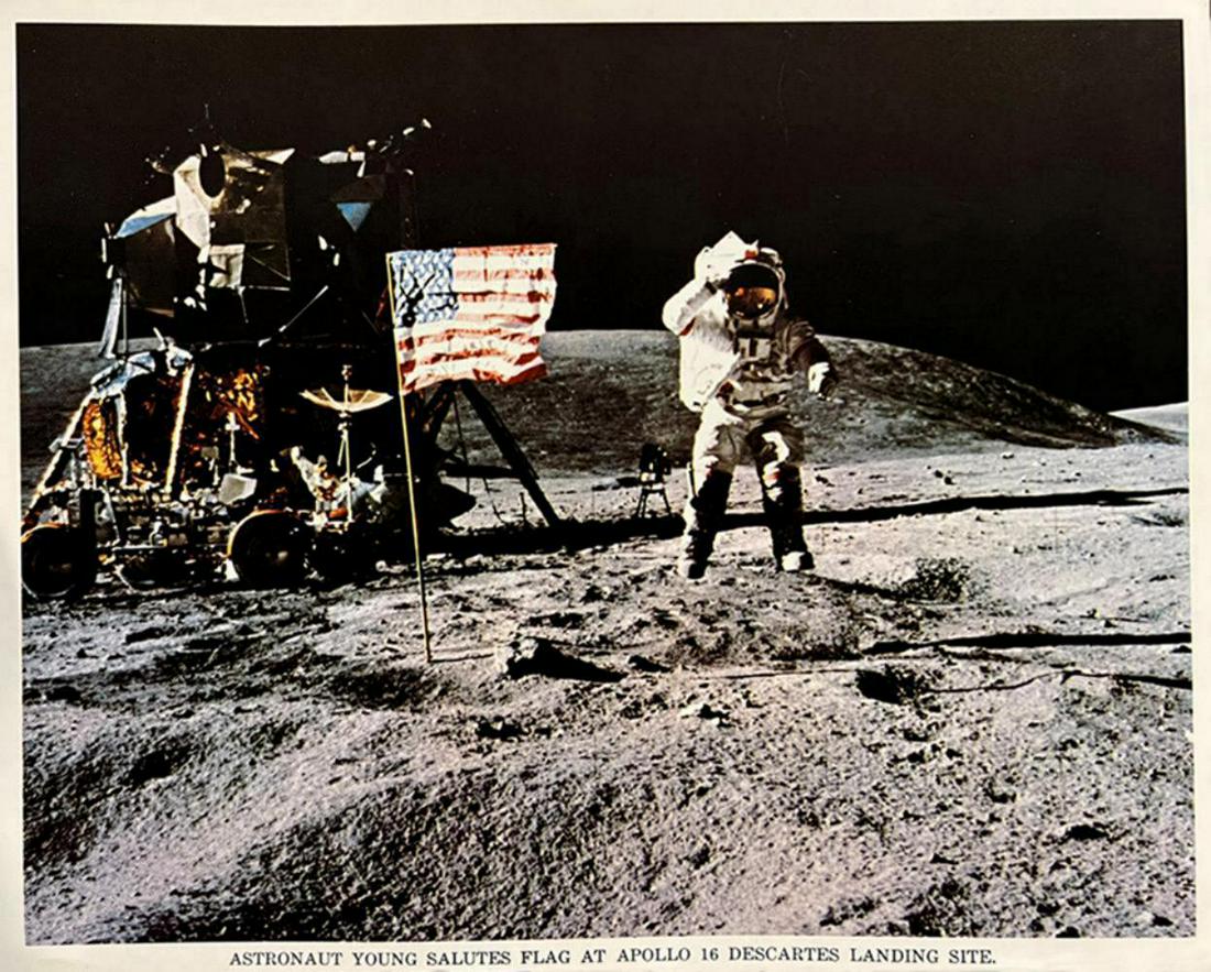 Nasa, Astonaut Young Salutes Flag At Apollo 16 Descartes Landing Site-1972 (1 of 3)