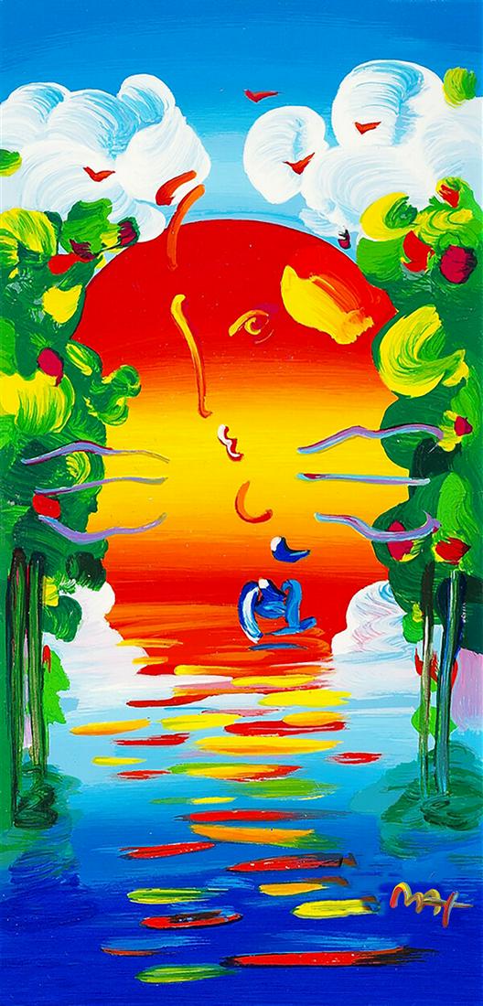PETER MAX 'WITHOUT BORDERS VER II - 2004', ACRYLIC ON CANVAS, MAX COA: ARTIST: PETER MAX MEDIUM: ACRYLIC ON CANVAS TITLE: WITHOUT BORDERS VER II YEAR: 2004 SIZE: 25 x 12 INCHES CONDITION: IN EXCELLENT CONDITION PETER MAX COA IS INCLUDED Peter Max (American/German, b.1937
