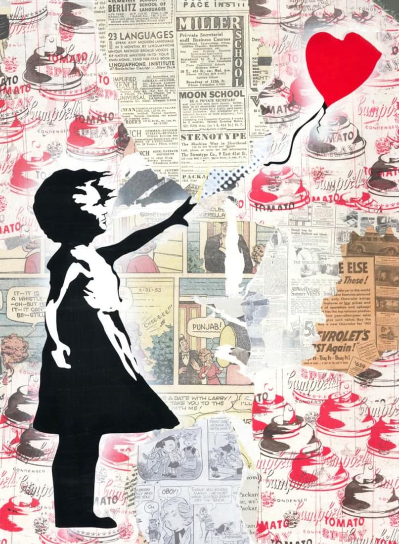 Mr. Brainwash 'Balloon Girl - 2023' ORIGINAL 1/1 UNIQUE ON PAPER FRAMED, BRAINWASH COA (1 of 5)