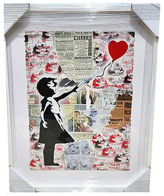 Mr. Brainwash 'Balloon Girl - 2023' ORIGINAL 1/1 UNIQUE ON PAPER FRAMED, BRAINWASH COA (1 of 5)