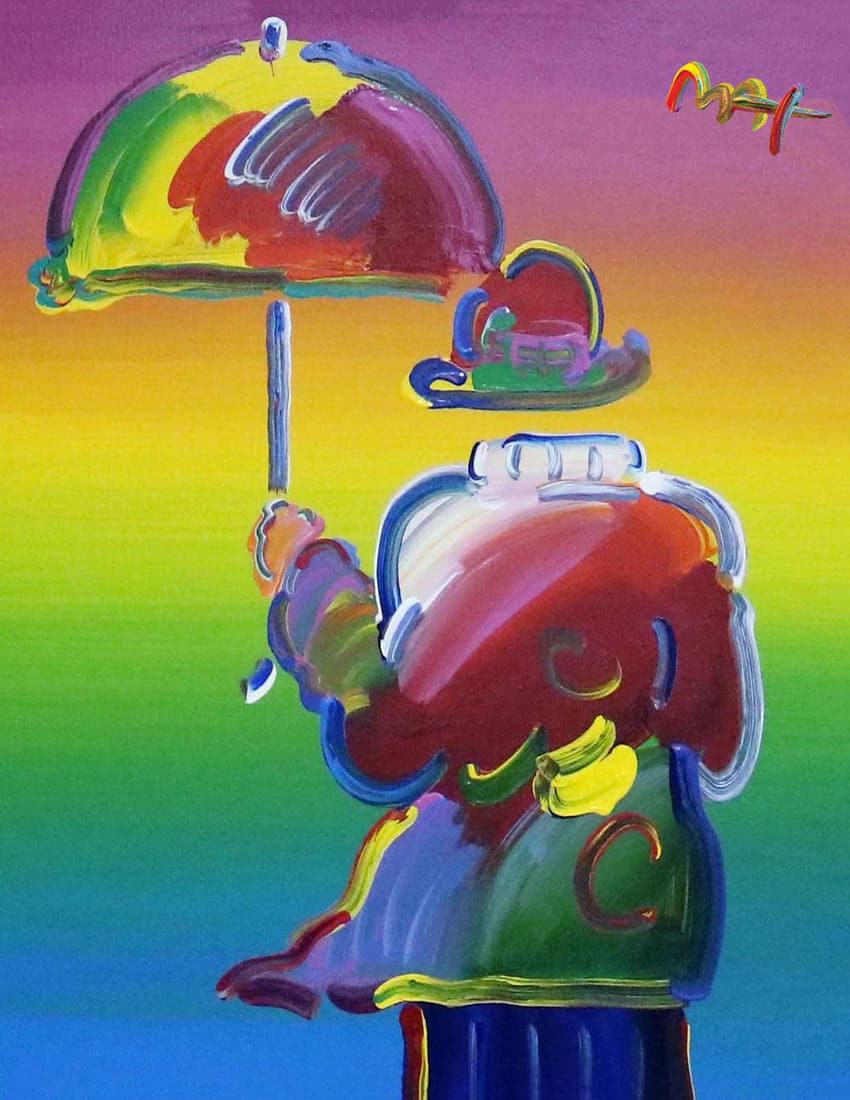 Peter Max, Umbrella Man - 2003 Acrylic On Canvas 24X18 Max Studio Coa: Description ARTIST: PETER MAX MEDIUM: ACRYLIC ON CANVAS TITLE: Umbrella Man YEAR: 2003 SIZE: 18 x 24 INCHES CONDITION: FRAMED AND IN EXCELLENT CONDITION PETER MAX COA IS INCLUDED Peter Max (American/G