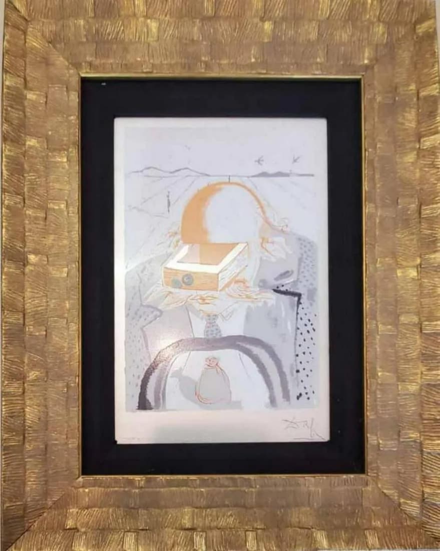 Salvador Dali "El Banquero-Banker" From The Professions: ARTIST: Salvador Dali TITLE: El Banquero-Banker MEDIUM: Screenprint 13 colors on silver plate 925 EDITION: 1500 plus AP plus 99 New York edition this piece is AP SIZE: 12" X 8" - 30 x 20 cm FRAME: The