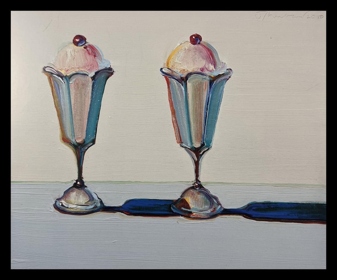 Wayne Thiebaud, Tulip Sundaes, 2010: Artist: Wayne Thiebaud Title: Tulip Sundaes Year: 2010 Date Of Print: 2012 Approximate Dimensions: 9 x 7 Mat size: 14 x 16 inches Publisher: Acquavella Galleries, New York Print/Printmaer: PhoenixLith