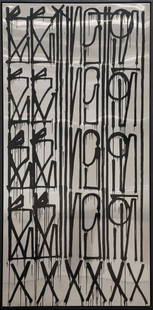 RETNA 'UNTITLED' HUGE ORIGINAL ACRYLIC ON ALUMINUM - 94X46 FRAMED: Artist: Retna Title: Untitled Medium: Acrylic on aluminum Artwork size: 92.5 x 44 inches Frame size: 94 x 46 inches Edition: Original Signature: Unsigned Condition: Artwork is in over excellent condit