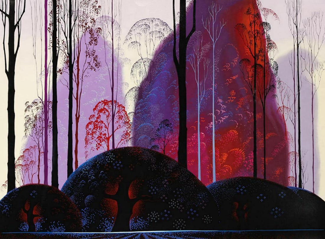 Eyvind Earle 'Mauve, Red And Purple' 1987, Serigraph, Signed & Numbered (1 of 5)