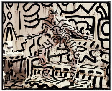 Annie Leibovitz "Keith Haring, NY - 1986" signed and numbered dye-sublimation ChromaLuxe aluminum pr: Annie Leibovitz "Keith Haring, NY - 1986" Signed and numbered 435/1000 on a label affixed to the reverse. Dye-sublimation ChromaLuxe aluminum print overall size: 25" x 20.75" Published in 2023 Mint Co