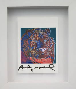 Andy Warhol, Siberian Tiger from Endangered Specie Announcement Invitation, Hand signed: Artist: Andy Warhol Title: Siberian Tiger from Endangered Specie Announcement Invitation Medium: Lithograph Hand Signed by Warhol Size: 4.5" x 6" framed: 9" x 10" Signed: Hand Signed by Warhol Year: 1