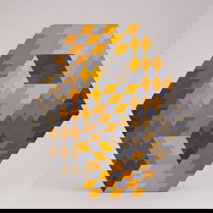 Victor Vasarely "Gestalt-RJ" 1975, Acrylic on Wood Op Art Sculpture: Victor Vasarely (France, 1908-1997). "Gestalt-RJ". 1975. Hand painted Acrylic on Wood Op Art Sculpture, painted on both sides. Edition: E.A, Edition of 100 plus 20 EA (Artist Proof). Signed & numbered