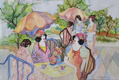 ITZCHAK TARKAY "SUNNY DAY" ORIGINAL WATERCOLOR 22"x15" ON FRANCH ARCHES PAPER: Artist: TARKAY, ITZCHAK Title: "SUNNY DAY" Size: 15 X 22 INCHES Medium: WATERCOLOR ON FRANCH ARCHES PAPER Edition: ORIGINAL Description: Hand signed by the artist The artwork is in excellent condition
