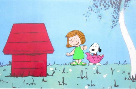 Charles Schulz "SNOOPY and PEPPERMINT PATTY" Original Production CEL 1983 - 1985: PEANUTS The Charlie Brown and Snoopy Show 1983 - 1985 SNOOPY and PEPPERMINT PATTY Hand Painted Original Animation Production Cel Photographed to create the cartoon episode complete with free color cop