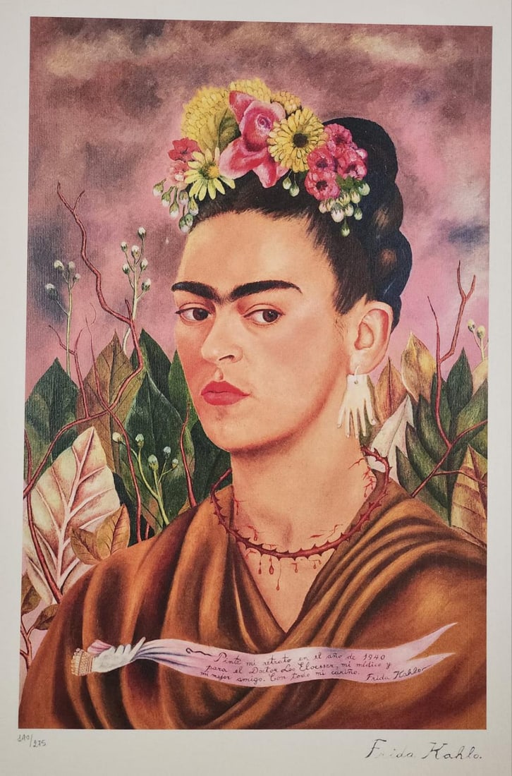 Frida Kahlo 'Selbstportrat' 1986, Limited edition lithograph: Frida Kahlo "Selbstportrat" The lithograph was printed in 1986 by the Birkhauser , Basel in 275 copies. Signed Frida Kahlo on the plate. The work measures 16.5x11 Inches. Condition: In Excellent condi