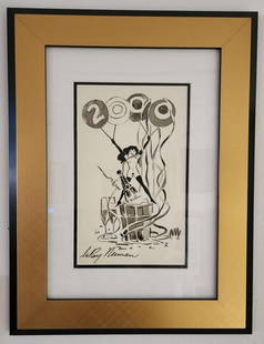 Leroy Neiman, Femlin Celebrates New Year 2000 - Original Watercolor & Ink: LeRoy Neiman "Femlin Celebrates New Year" Watercolor & Ink Year: 2000 Hand-signed in black ink in the left corner Size: 13 x 8 Inches Framed Approx.: 23 x 18 Inches Condition: In very good condition L