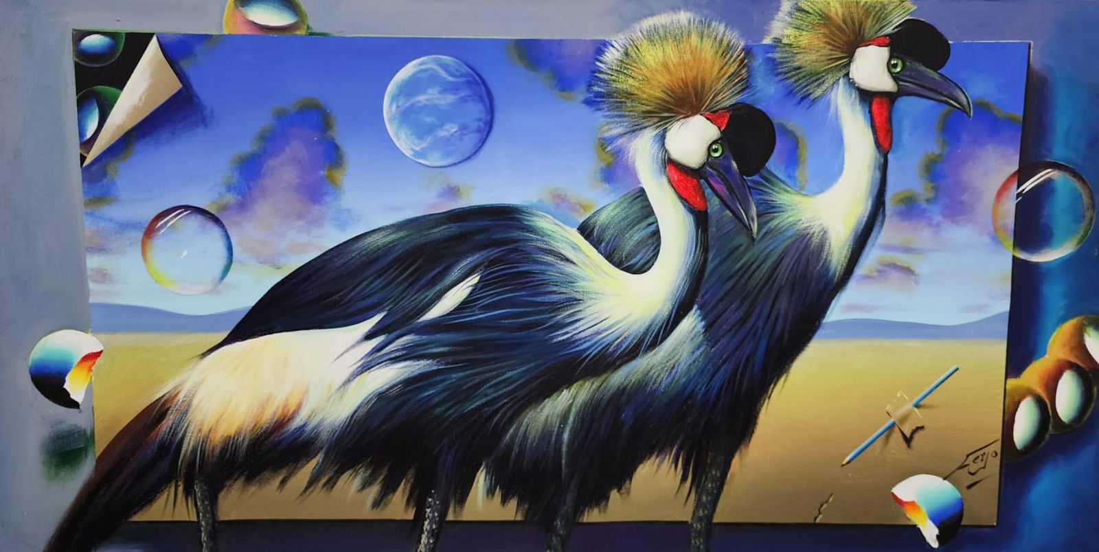 Ferjo "Sandhills Cranes" 2018, Acrylic on canvas 27" x 48": Ferjo "Sandhills Cranes" 2018 Acrylic on canvas Original 1/1 27" x 48" In excellent condition