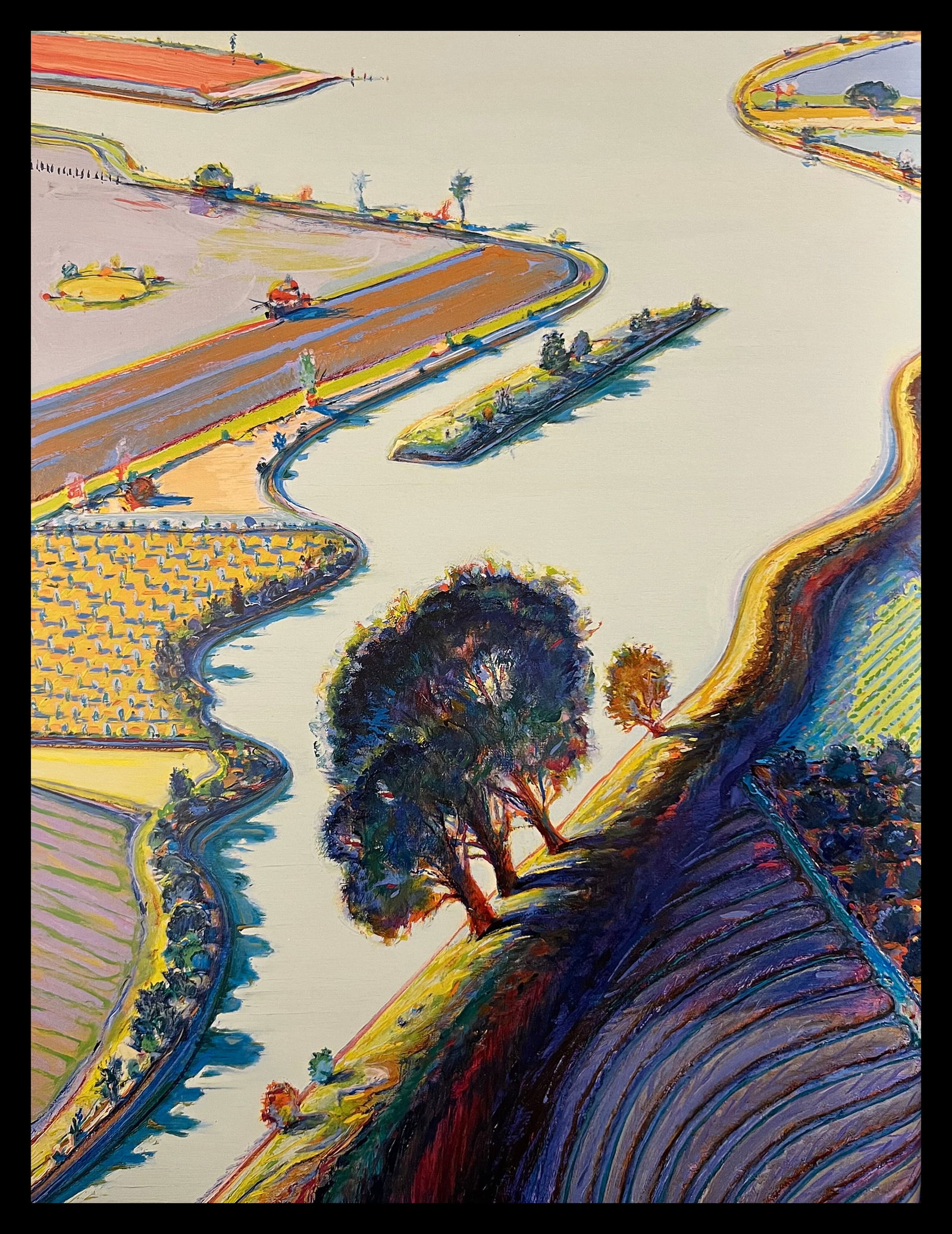 Wayne Thiebaud, Island River Farms, 1997: Artist: Wayne Thiebaud Title: Island River Farms Year: 1997 Date Of Print: 2012 Approximate Dimensions: 9 x 7 Mat size: 14 x 16 inches Publisher: Acquavella Galleries, New York Print/Printmaer: Phoeni