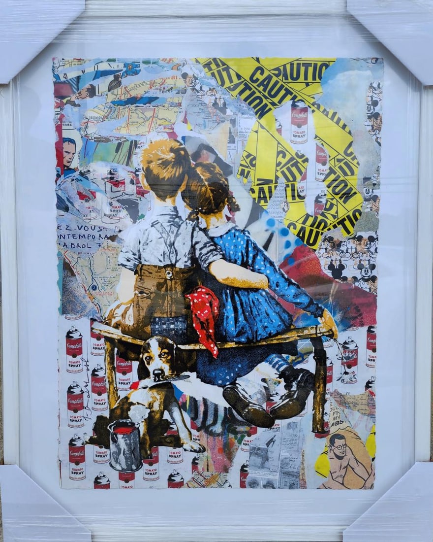 Mr. Brainwash 'Work well together - 2023' original 1/1 Unique on paper framed, Brainwash COA (1 of 8)