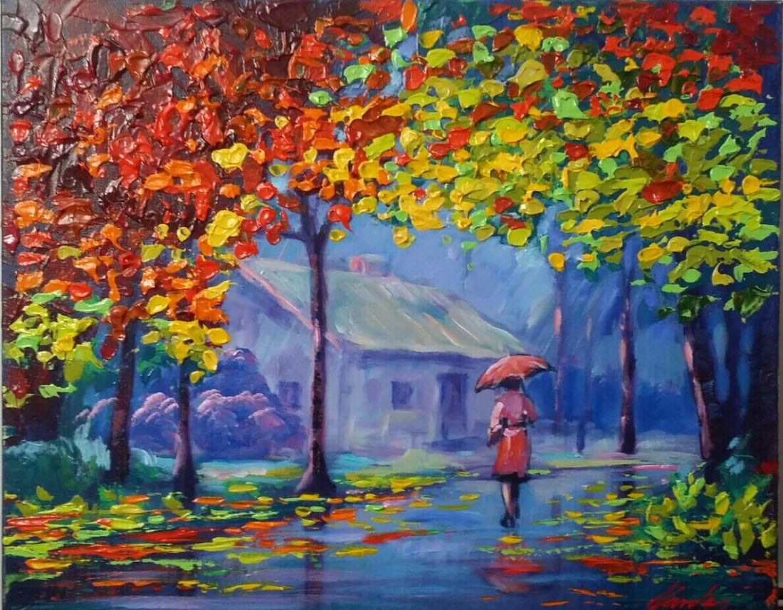 JANOS KARDOS ORIGINAL "HOME IN THE WOODS" 30"x24": Artist: JANOS KARDOS Title: "HOME IN THE WOODS" Medium: Original acrylic on canvas Size: 24" 30" Date of Creation: 2016 Condition: In excellent condition JANOS KARDOS, publisher coa is included Kardos