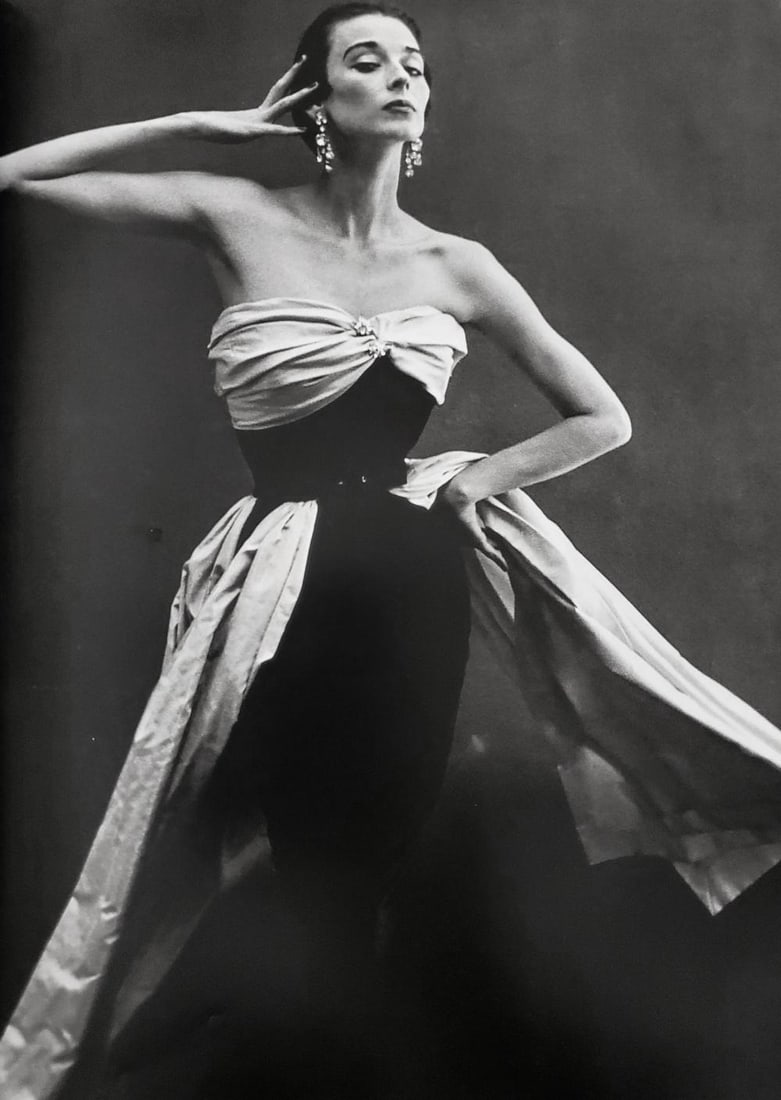 Richard Avedon, Dorian Leigh, Evening dress by Balenciaga, Paris studio, 1949: Photographer: Richard Avedon (American, 1923 - 2004) - internationally renowned portrait and fashion photographer, one of the most important and influential photographers during the last half of the t